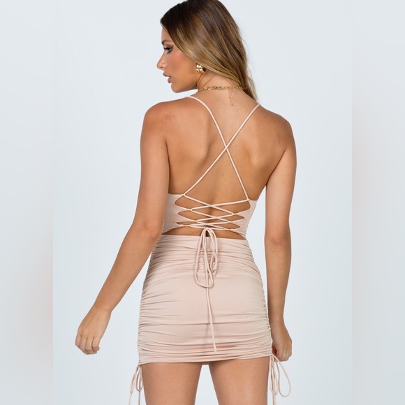 Princess Polly Maeve Mini Dress in Beige Size 2 New with tag - Picture 2 of 15